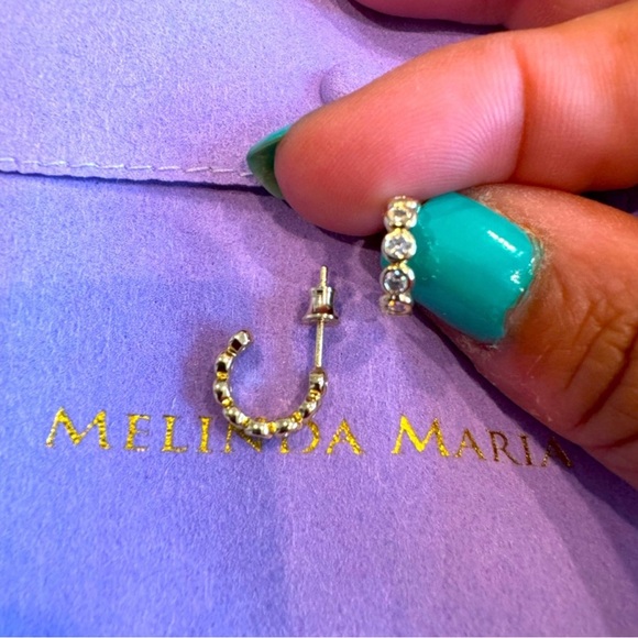 Melinda Maria Gold Hoop Earrings with diamonettes New no Tags with Pouch - Picture 1 of 2